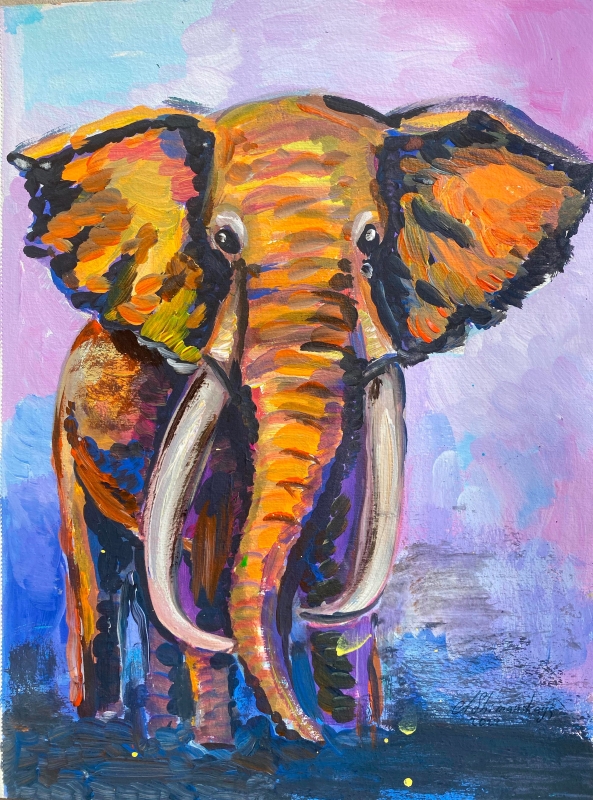 Elephant in the rays of sunrise by artist Anastasia Shimanskaya